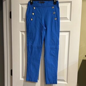 Jules & Leopold Blue High-Waisted Pants with Gold Buttons